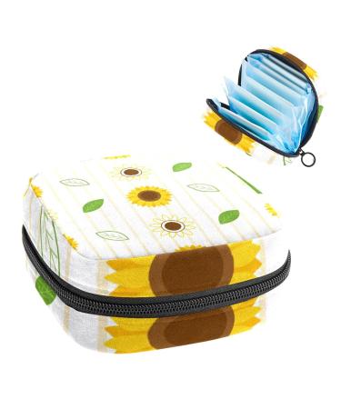 Guantierendiy Sunflower Stripe Pattern Sanitary Napkin Storage Bag Large Capacity Menstrual Cup Pouch Girls Travel Portable Small Makeup Sanitary Pads Organizer Color 6