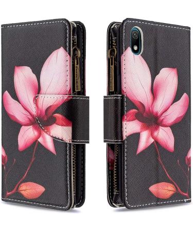 Miago 9 Card Slots Leather Cover for Huawei Y5 2019 - Colorful Zip Flip Wallet Case PU Leather Pocket Protective Cover Pink Flower Design - Buy Online on GoSupps.com