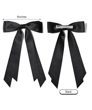 2PCS Silky Satin Hair Bows Hair Clips Black White Ribbon Ponytail Holder Accessories for Women, Girls, Kids - Buy Online on GoSupps.com