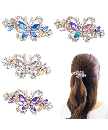 4 PCS Hair Clips for Women Ladies  Butterfly Design Crystal Rhinestones French Barrettes Spring Hair Barrettes Clip  Women Fashion Ponytail Holders Barrettes for Daily Wear (Multicolor) 4 Count (Pack of 1)
