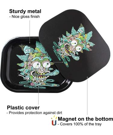 Mini Metal Rolling Tray with Magnetic Lid and Spill Proof Cover - Cute Decorative Tray - 7x5.5 Black - Buy Online on GoSupps.com