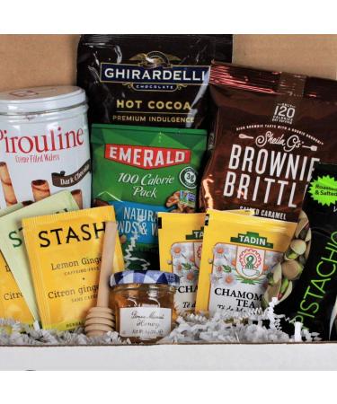 Get Well Gifts Basket Box , for Women, Men. Care Package Crate Box is Filled with Tea, Honey, Hot Chocolate Cocoa & Nuts. Sickness, Cold, Flu, Surgery, Illness, Injury & Recovery, Get Well Soon Kit