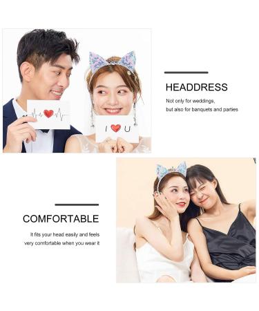 Cat Ear Headband with Glitter Sequin, Lace, and Pearl Pendant - Women's Wedding Bridal Tiara Crown Hair Hoop - Buy Online on GoSupps.com