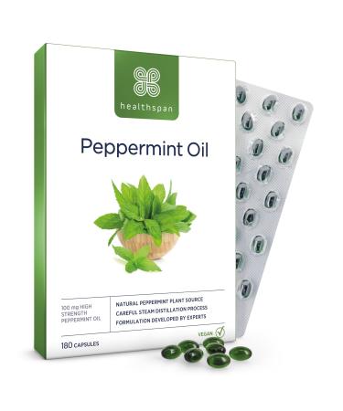 Health span high -dose peppermint oil 100 mg |Supports healthy digestion and well -being |High quality for maximum effectiveness and purityVegan |180 capsules