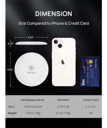 OMIRO Compact LED Makeup Mirror for Travel and Purse - White | Women's Gift for Birthday & Valentines Day - Buy Online on GoSupps.com