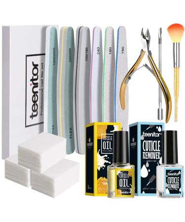 Teenitor Nail and Cuticle Care Tools kit with Cuticle Remover, Nail Files Buffer, Cuticle Nail Clipper, Cuticle Peeler Scraper Pusher and Cutter,Cuticle Oil and Nail Clean Cotton Pad