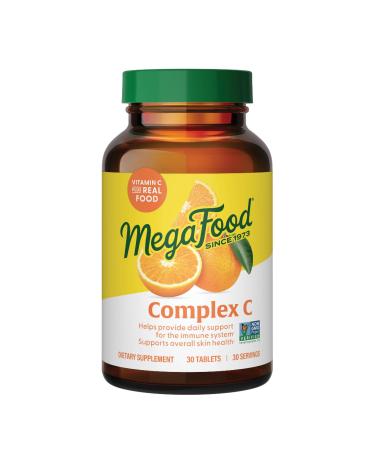 MegaFood Complex C - Vegan Vitamin C Immune Support Supplement Vitamin C Supplement Made with Real Food Including Orange Cranberry & Brown Rice Gluten-Free - 30 Tablets 30 Servings 30 Count (Pack of 1)