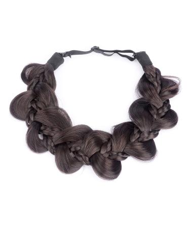BOBIYA Kinky Gourd Synthetic Hair Braided Headband Wide Plaited Headband Elastic Stretch Plait Hair Headband (Brunette Brown)