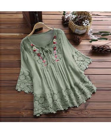 Vintage Lace Patchwork Plus Size Blouse with Bow Detail | Green 3X-Large - Buy Online on GoSupps.com