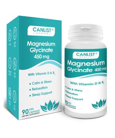 CANLIST Magnesium Glycinate Supplements 450mg for Bone & Muscle Health Supports Deep Sleep Muscle Relaxation & Stress Relief High Absorption Vegan Non-GMO 90 Capsules