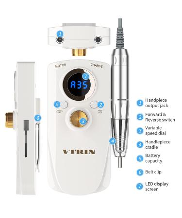 VTRIN Portable Electric Nail Drill Kit for Acrylic Nails - High Speed, Low Heat, Salon Quality Results - Nail Drill Bits and Sanding Bands Included - Perfect for Home DIY or Professional Salon Use - Buy Online on GoSupps.com