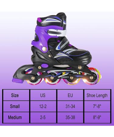 JeeFree 4 Size Adjustable Inline Skate for Kids with Storage Bag - Light Purple Small | Illuminating Roller Blades for Girls, Boys, and Beginners - Buy Online on GoSupps.com