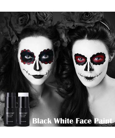 MEICOLY Black White Face Body Paint Stick Set - Complete Halloween Makeup with Sponges & Setting Powder for Adults & Kids Perfect for Clown SFX Skull Zombie and Goth Looks - Buy Online on GoSupps.com