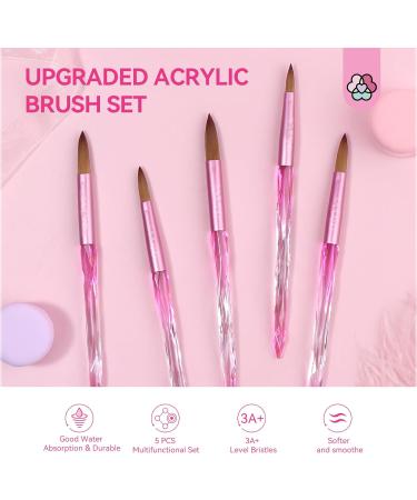 Saviland 5 PCS Kolinsky Acrylic Nail Brush Set - Professional Brushes for Acrylic Nails - Pink Nail Brushes for Acrylic Powder & Liquid Extension - Size 4/8/10/14/16 - Buy Online on GoSupps.com