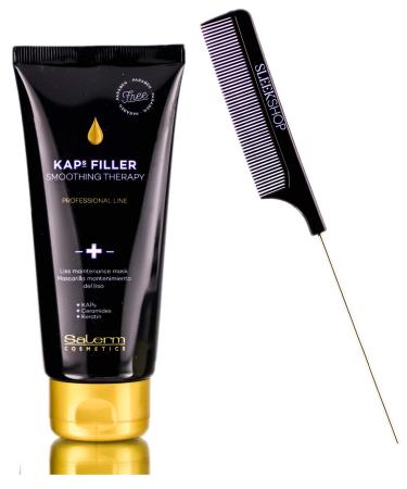 Salerm Cosmetics Kaps Filler Smoothing Therapy Liss Maintenance Mask Conditioner (w/ Sleekshop Comb) Kap + Ceramides + Keratin (6.6 ounce size)