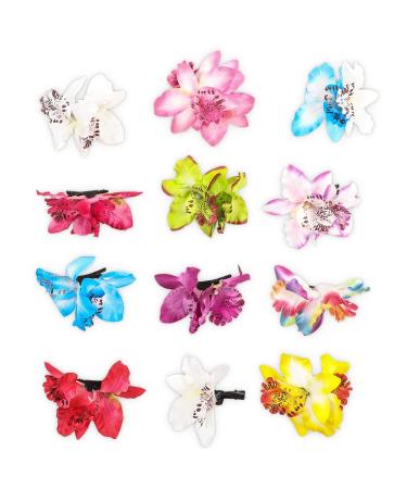 Orchid Flower Alligator Hair Clips for Women (12 Pack)