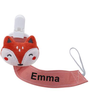 Pacifier chain with name girls boys embroidery personalized pacifier band wood clip cotton pacifier clips for baby gift - fox - Buy Online on GoSupps.com