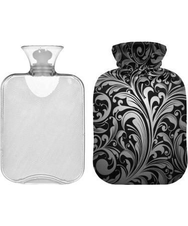 NAANLE 1L Hot Water Bottle with Paisley Flower Cover - Pain Relief & Warmth for Back Hands and Feet | Transparent Black Heat Bottle - Buy Online on GoSupps.com