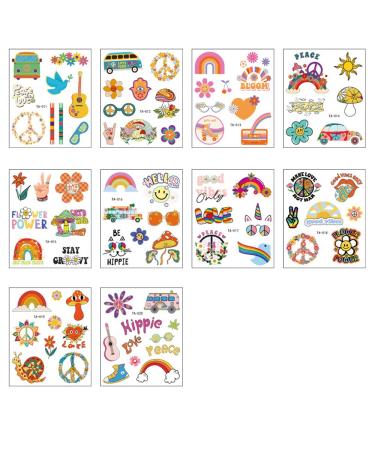 70s Groovy Temporary Tattoos - Flower Fake Tattoos Stickers for Retro Hippie Theme Party Supplies (10 Sheets) - Buy Online on GoSupps.com