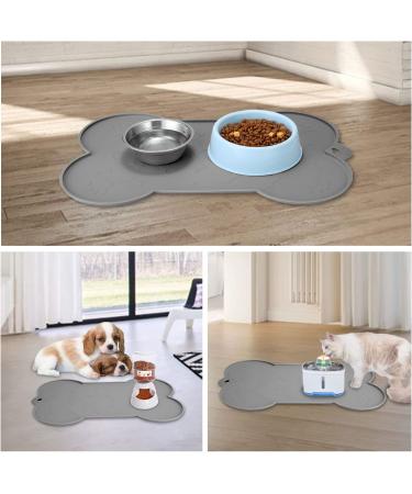 Dog Bowl Mat - Silicone Pet Mat for Food and Water - Waterproof Feeding Tray with Lip - Dark Grey - 17.7 x 11.8 - Buy Online on GoSupps.com