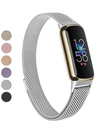 Vanjua Metal Band Compatible with Fitbit Luxe Bands, Stainless Steel Mesh Loop Adjustable Wristband Replacement Strap for Fitbit Luxe/Luxe Special Edition Fitness Tracker Women Men (Silver)