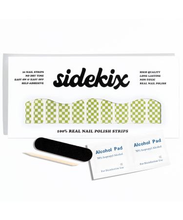 Sidekix Nail Polish Strips | Easy to Apply Nail Stickers | Vegan & Cruelty Free | 100% Nail Polish | No Dry Time & Long Lasting | Green Checkered Nail Design Green Checkers