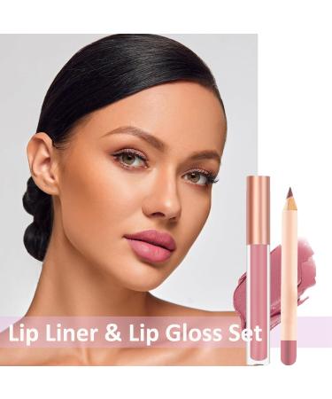Nude Liquid Lipgloss & Lip Liner Set | Long-Lasting Waterproof Lip Stain | Highly Pigmented Lipstick & Lipliner Pencil | Daily Makeup Kit (05) - Buy Online on GoSupps.com