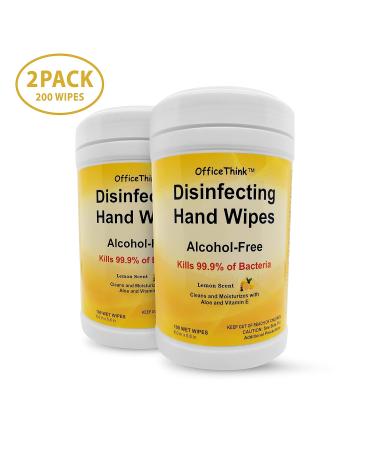 Disinfecting Antibacterial Wet Hand Wipes 2-Pack - Lemon Scented, Alcohol-Free, Moisturizing with Aloe & Vitamin E - 200ct Total - Buy Online on GoSupps.com