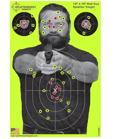 Splatterburst Targets - 12 x18 inch - Bad Guy Splatter Target - Easily See Your Shots Burst Bright Fluorescent Yellow Upon Impact - Made in The USA 25 pack