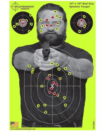 Splatterburst Targets - 12 x18 inch - Bad Guy Splatter Target - Easily See Your Shots Burst Bright Fluorescent Yellow Upon Impact - Made in The USA 10 pack
