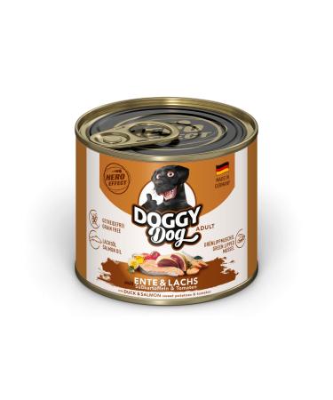 DOGGY Dog Paté 6 x 200g Cans Grain Free Wet Dog Food with Salmon Oil and Green-Lipped Mussel, Complete Food with Sweet Potato and Tomato, Made in Germany