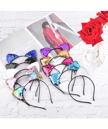 Reversible Sequins Cat Ears Headbands Set for Girls and Women - Pack of 10 | Hair Accessories - Buy Online on GoSupps.com