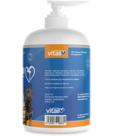 Zipvit Salmon Oil for Dogs 1 Litre 100% Pure Scottish Salmon Oil. Natural Omega 3 6 & 9 Supplement for Dogs and Cats. Supports Healthy Coat and Skin and Maintains Joint and Brain Health. 1 l (Pack of 1) - Buy Online on GoSupps.com