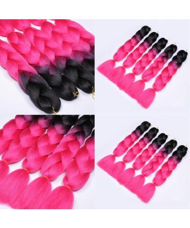 Showjarlly Jumbo Braid Artificial Hair - 24 Inch Ombre Kanekalon Extensions (5 Pack) for Crochet Twist & Box Braids - Black/Ros  - Buy Online on GoSupps.com