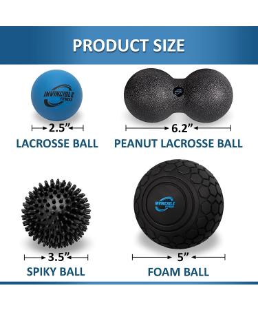 Invincible Fitness Muscle Massage Ball Set - Physical Therapy Trigger Point Release Tools - 5 Foam Lacrosse, Peanut & Spiky Balls with Carry Bag - Buy Online on GoSupps.com