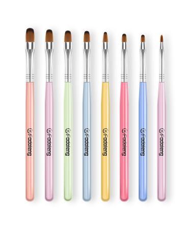 Gel Nail Brush, 8Pcs Acrylic Nail Sculpting Brush for Salon at Home DIY Manicure with Tips Builder Brush Pen and Structure Gel Brush Colorful