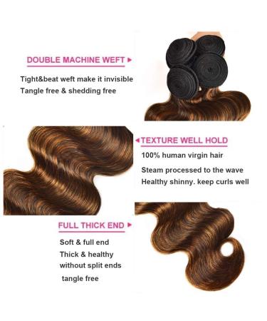 UNICE Brown Highlight Body Wave Human Hair Weave 3 Bundles 14 16 16 inch Brazilian Remy Hair Ombre Blonde Wavy Sew in FB30 Piano Color - Buy Online on GoSupps.com