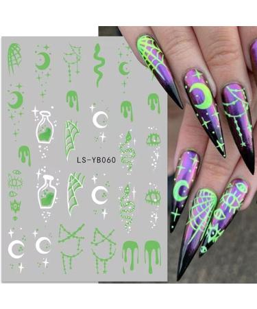 JMEOWIO 9 Sheets Halloween Glow in The Dark Nail Art Stickers Decals Self-Adhesive Lumious Skull Ghost Spider Web Bat Pumpkin Nail Supplies Nail Art Design Decoration Accessories - Buy Online on GoSupps.com