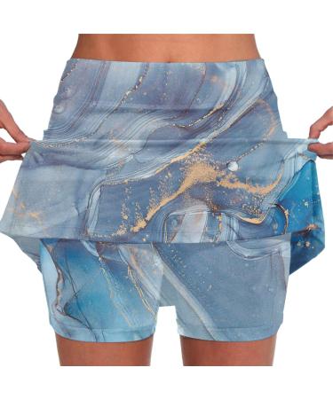 iOoppek Women Solid Color Mid Waist Yoga Workout Skirt with Pockets Black Short Winter Light Blue 5XL