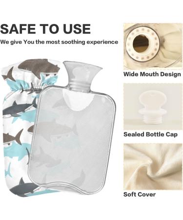 Sharks Hot Water Bottle with Cover - 1L Small Pain Relief Bag for Bed Hands & Feet | BAP-Free - Buy Online on GoSupps.com