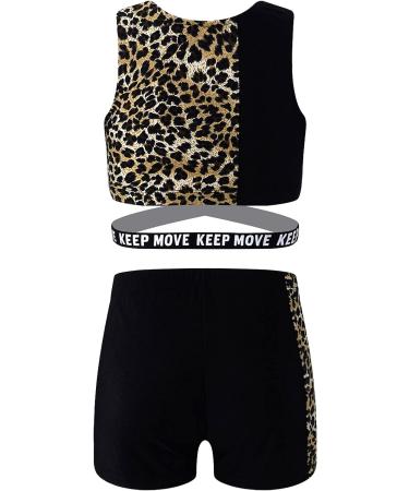 dPois Kids Girls' Leopard Gymnastics Outfit Set - Racerback Tank Top and Shorts | Dance and Workout Tracksuit for Girls Size 6 - Buy Online on GoSupps.com