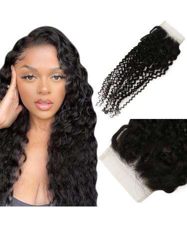 Full Shine 4x4 Partie Libre Fermeture de Cheveux Humains 18 pouces Cr pus Boucl s Noir Br silien Remy Fermeture de Cheveux Naturel Noir Couleur Transparents Fermeture de Cheveux Humains 18 Pouces 18 Inch 4*4 Lace Closure #Kinky Curly Natural Black