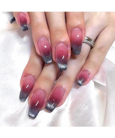 Justotry 24 pieces black coffin nails for sticking up motif Burgundy French press on nails glossy coffee artificial nails fingernails fake nails for women nails art 11Red & black1 - Buy Online on GoSupps.com