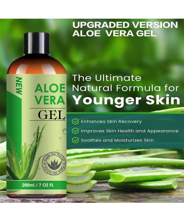 Organic Aloe Vera Gel with 100% Pure Aloe from Freshly Cut Aloe - Aloe Vera After Sun for Face Body Hair Sunburn After Sun Scars - absorbs rapidly with No sticky residue - 200 ml / 7 fl oz - Buy Online on GoSupps.com
