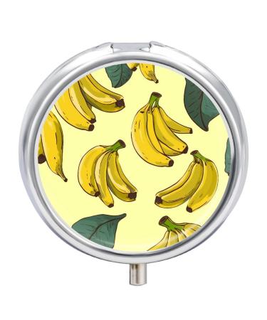 Round Pill Box Banana Print Print 3 Compartment Medicine Pill Case Print Pill Organizer Decorative Metal Portable Pill Box Pocket Pill Box Style
