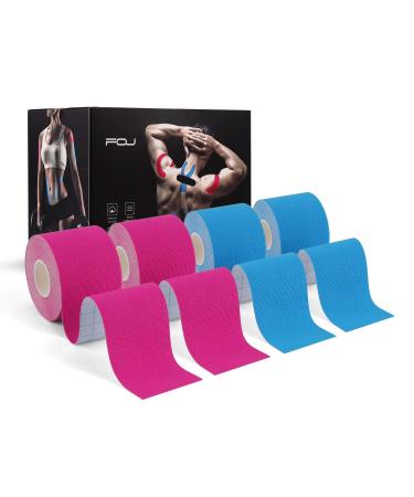 Kinesiology Tape (4 Pack) Athletic Tape 16.4ft Water Resistant Kinetic Uncut Sports Tape for Knees, Ankles, Shoulder, Pain Relief, Injury Recovery and Physio Therapy 2pink 2blue