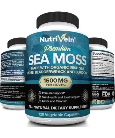 Nutrivein Premium Sea Moss 1600mg - 120 Veg Capsules | Boost Immunity & Overall Health - Buy Online on GoSupps.com