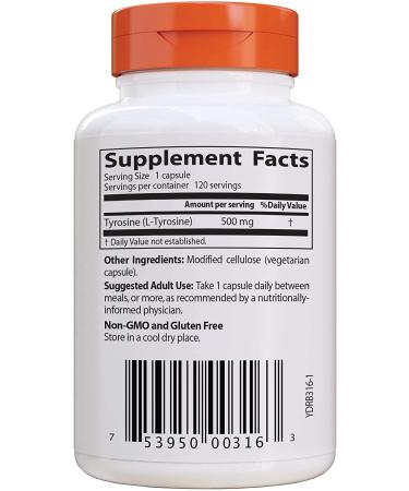 Doctor's Best L-Tyrosine 500 mg - 120 Veggie Caps for Enhanced Focus & Mood - Buy Online on GoSupps.com