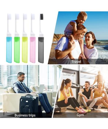 Prasacco 5-Piece Travel Toothbrush Set - Foldable Mini Soft Toothbrushes for Travel Camping & Business Trips | Portable & Stylish (Pink Blue Yellow Green Black) - Buy Online on GoSupps.com