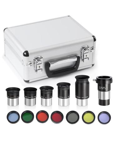CelticBird 1.25" Eyepiece and Filter Set with a Carry Case-Telescope Accessory Kit (13 Piece) - 5pcs Plossl Eyepieces & 5pcs Color Filters & a 2X Barlow Lens & a Moon Filter & a Polarizing Filter 13Piece